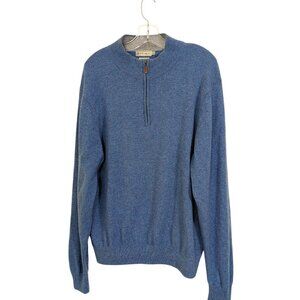 Peter Millar Mens Cashmere Wool Luxe Blend Quarter Zip Sweater Blue Golf Large